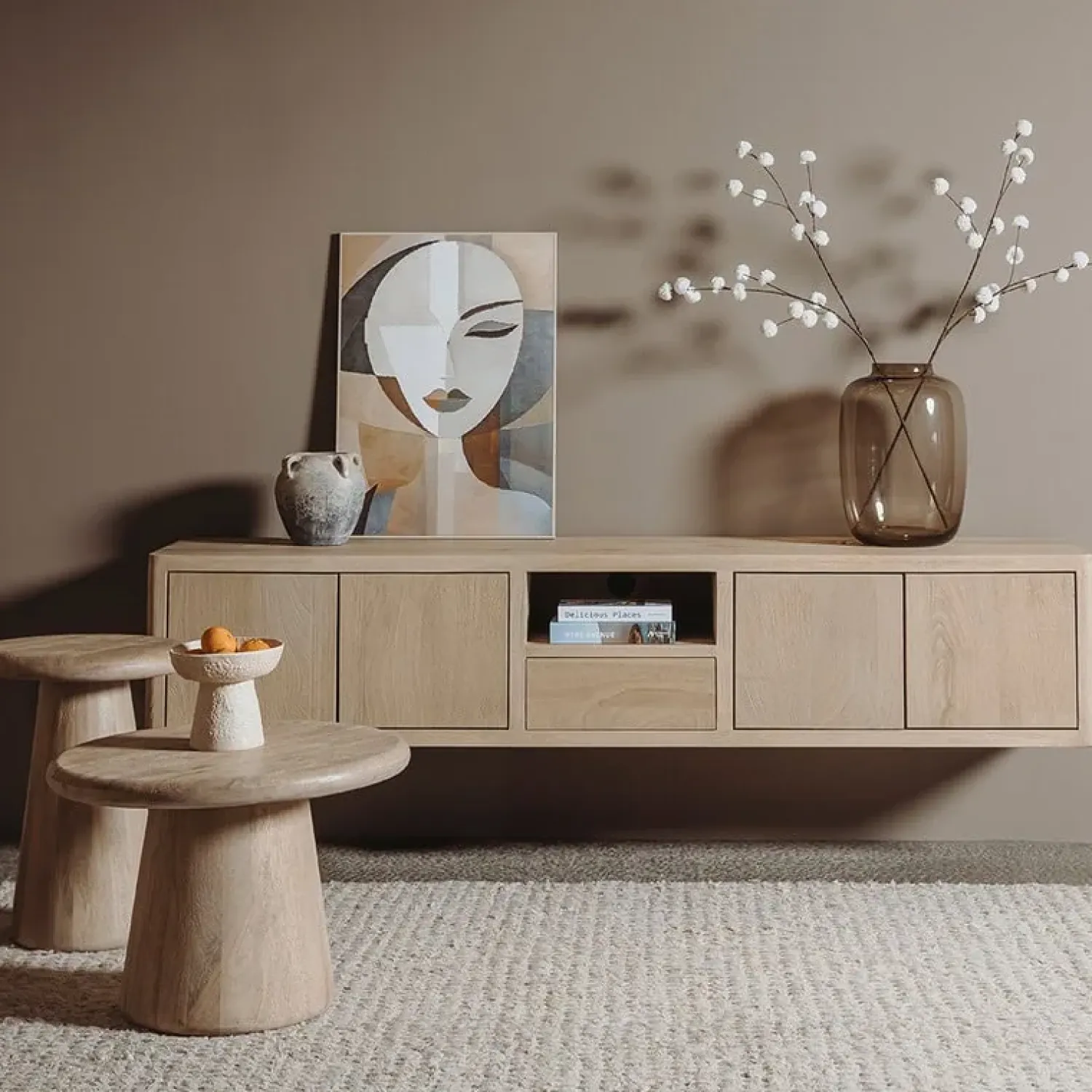 Tower living Industriele Kasten|Tv Meubels|Tenna zwevend Tv meubel naturel mangohout 200cm