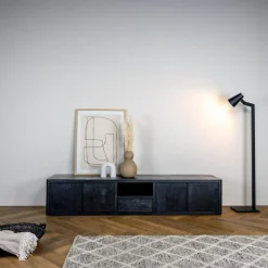 Tower living Industriele Kasten|Tv Meubels|Tenna Zwevend Tv meubel zwart mangohout 200cm