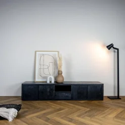 Tower living Industriele Kasten|Tv Meubels|Tenna Zwevend Tv meubel zwart mangohout 200cm