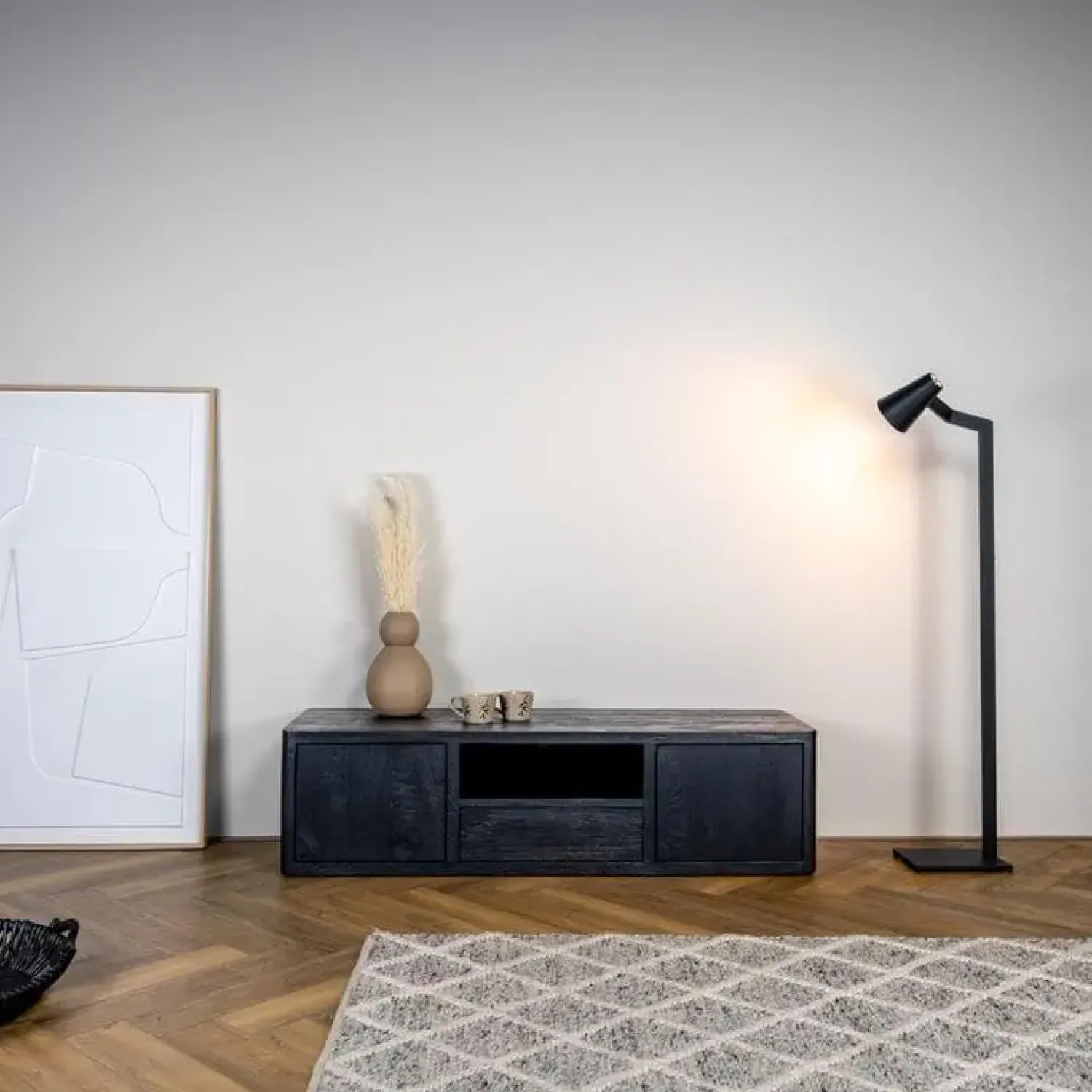 Tower living Industriele Kasten|Tv Meubels|Tenna Zwevend Tv meubel zwart mangohout 150cm