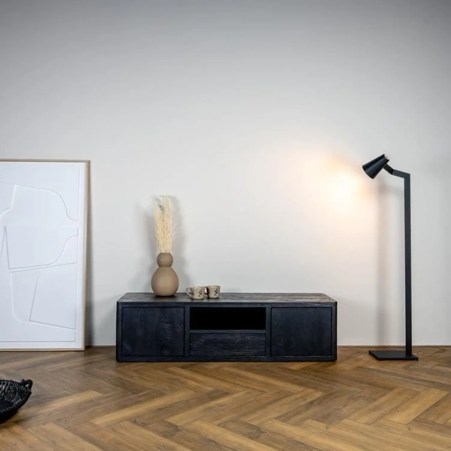 Tower living Industriele Kasten|Tv Meubels|Tenna Zwevend Tv meubel zwart mangohout 150cm