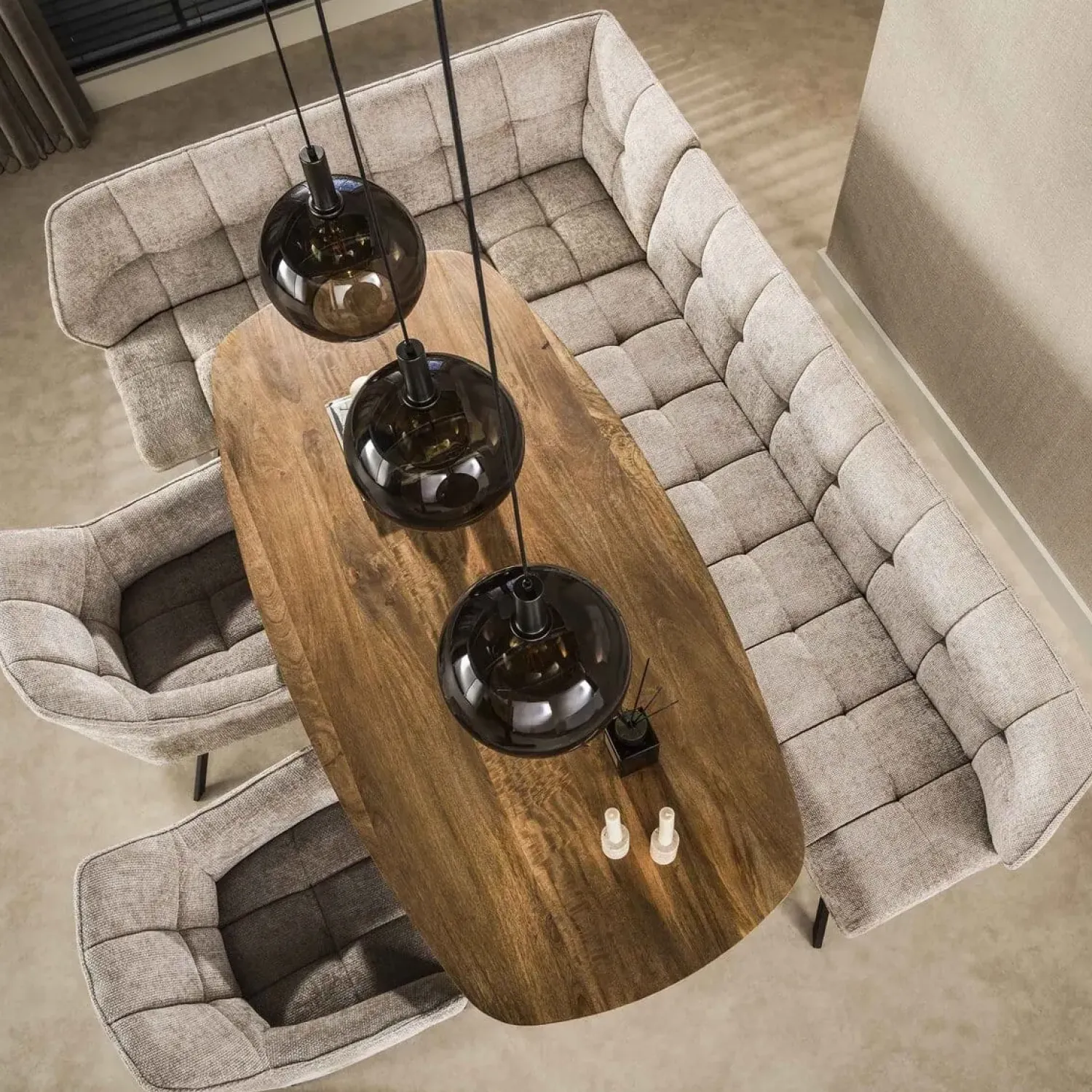 Kalfort Hanglampen|Glazen Hanglamp|Tessio 3-lichts Hanglamp Bruin glas