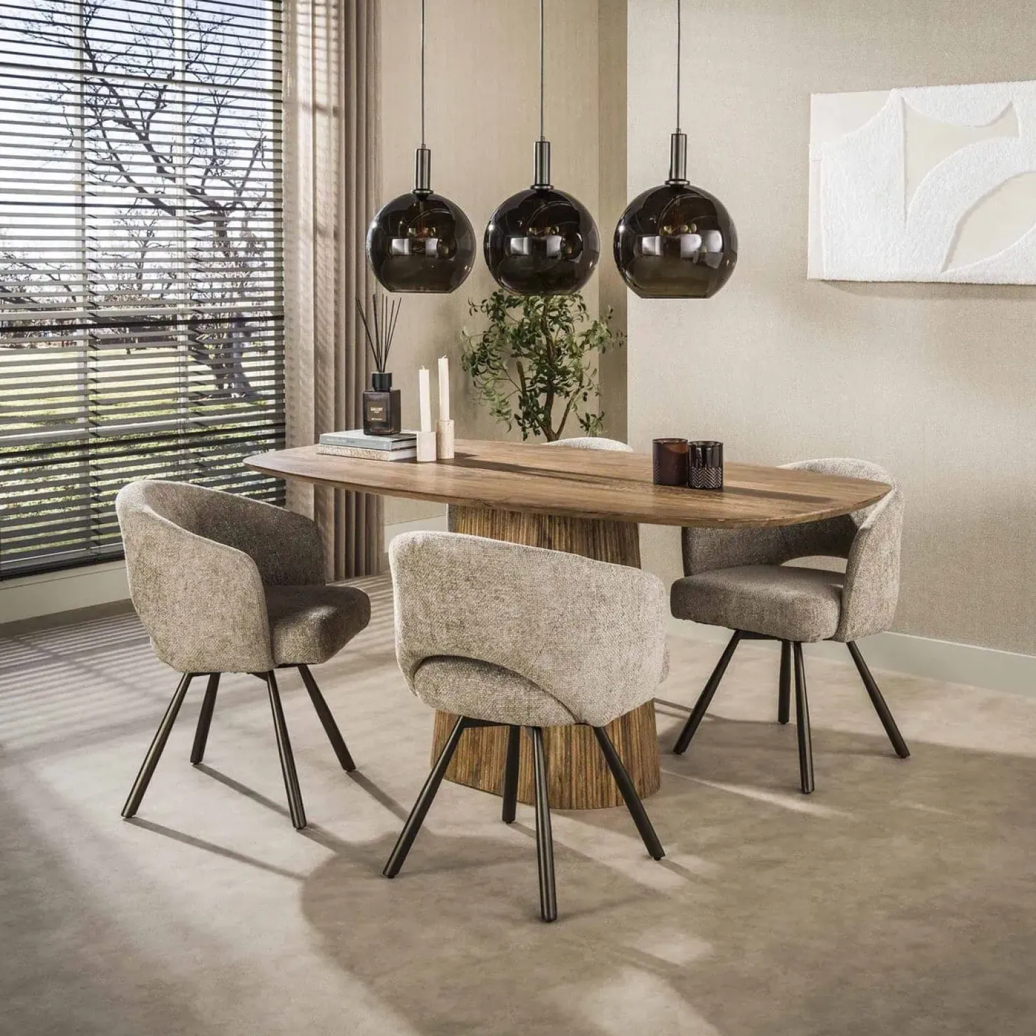 Kalfort Hanglampen|Glazen Hanglamp|Tessio 3-lichts Hanglamp Bruin glas