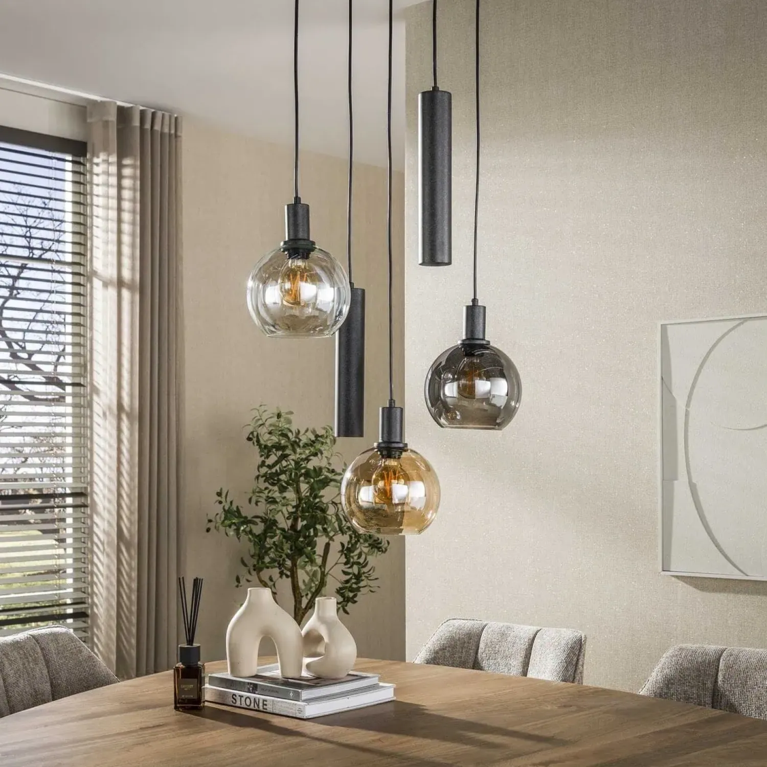 Kalfort Hanglampen|Glazen Hanglamp|Tessio 5-lichts Hanglamp Getrapt Multikleur glas