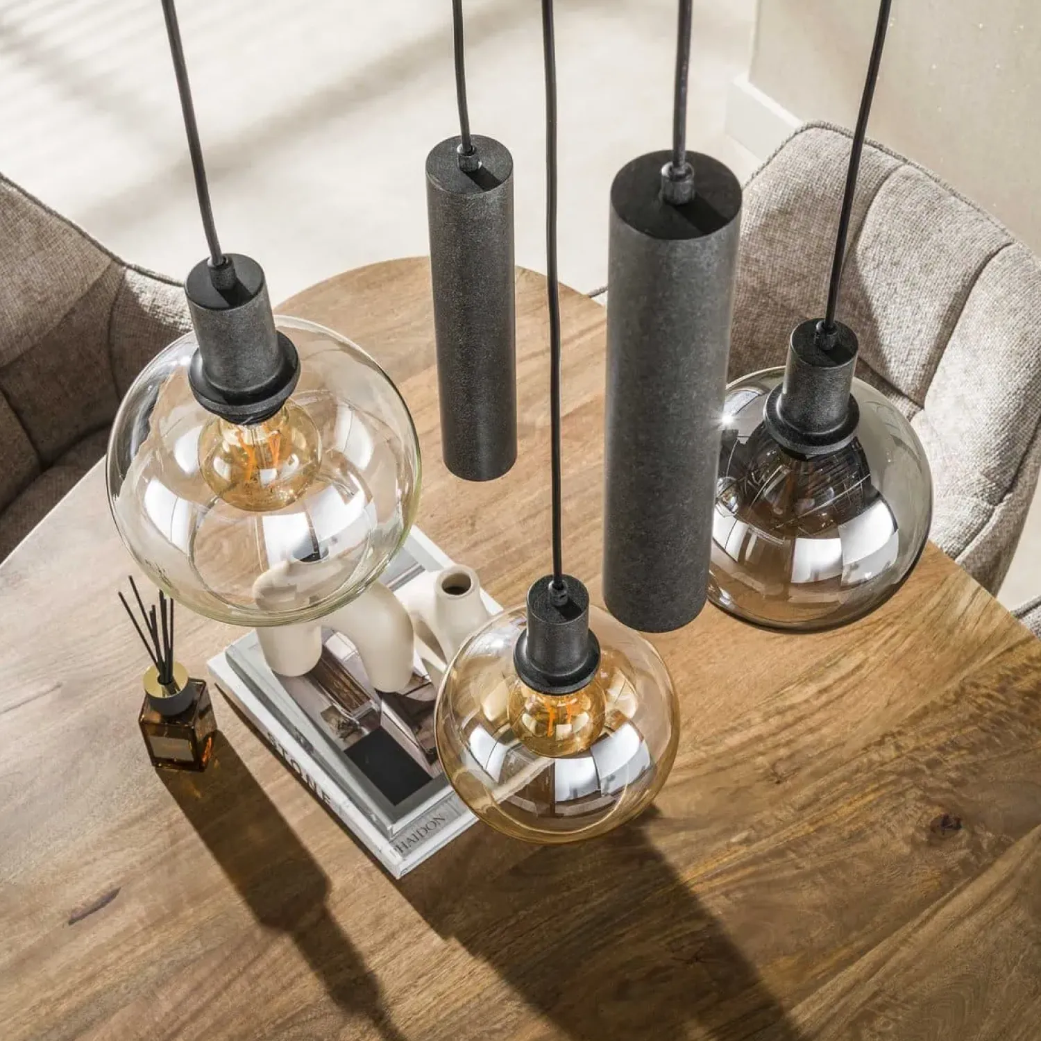 Kalfort Hanglampen|Glazen Hanglamp|Tessio 5-lichts Hanglamp Getrapt Multikleur glas