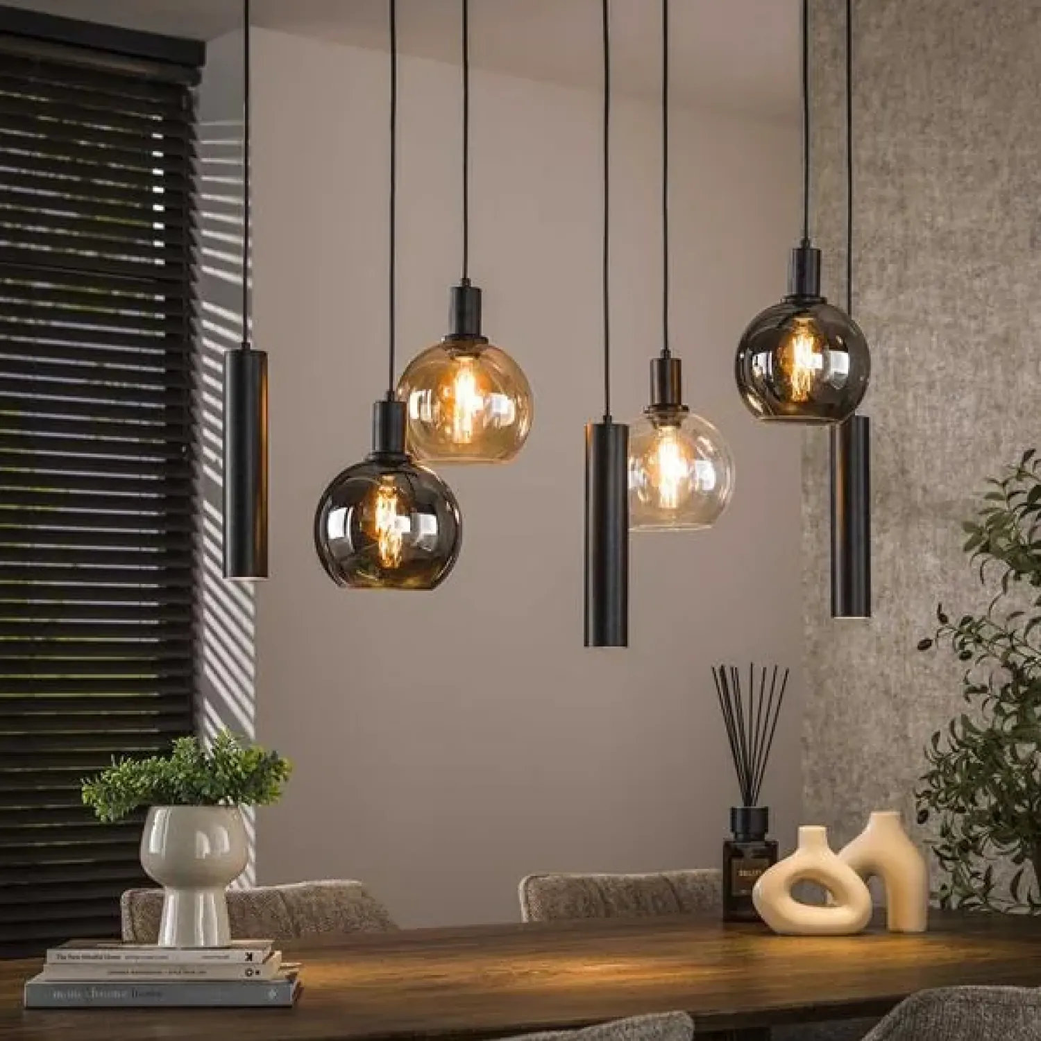 Kalfort Hanglampen|Glazen Hanglamp|Tessio 7-lichts Hanglamp Multikleur glas