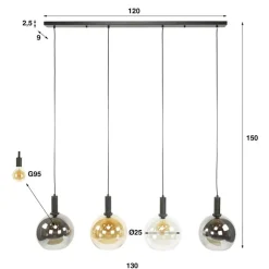 Kalfort Hanglampen|Glazen Hanglamp|Tessio 4-lichts Hanglamp Multikleur glas