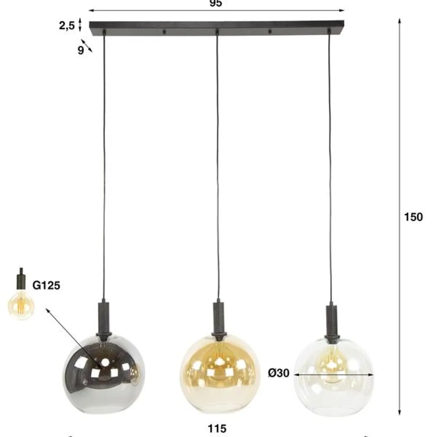 Kalfort Hanglampen|Glazen Hanglamp|Tessio 3-lichts Hanglamp Multikleur glas