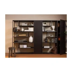WOOOD Wandkasten|Industriele Kasten|Teun Wandkast smal Grenen zwart 44cm