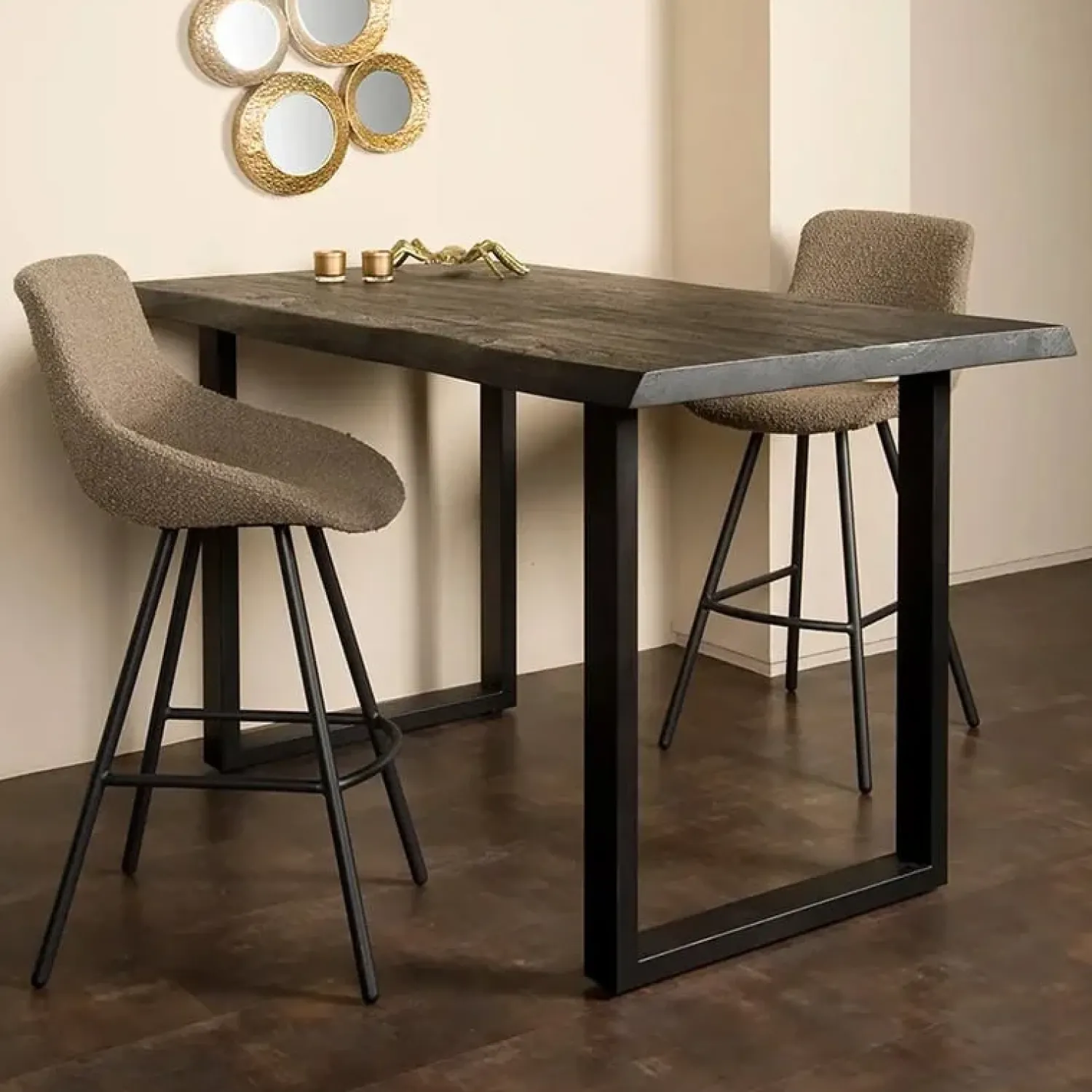 Tower living Eettafels|Tiago bartafel met U poot acacia hout zwart 160x90x95