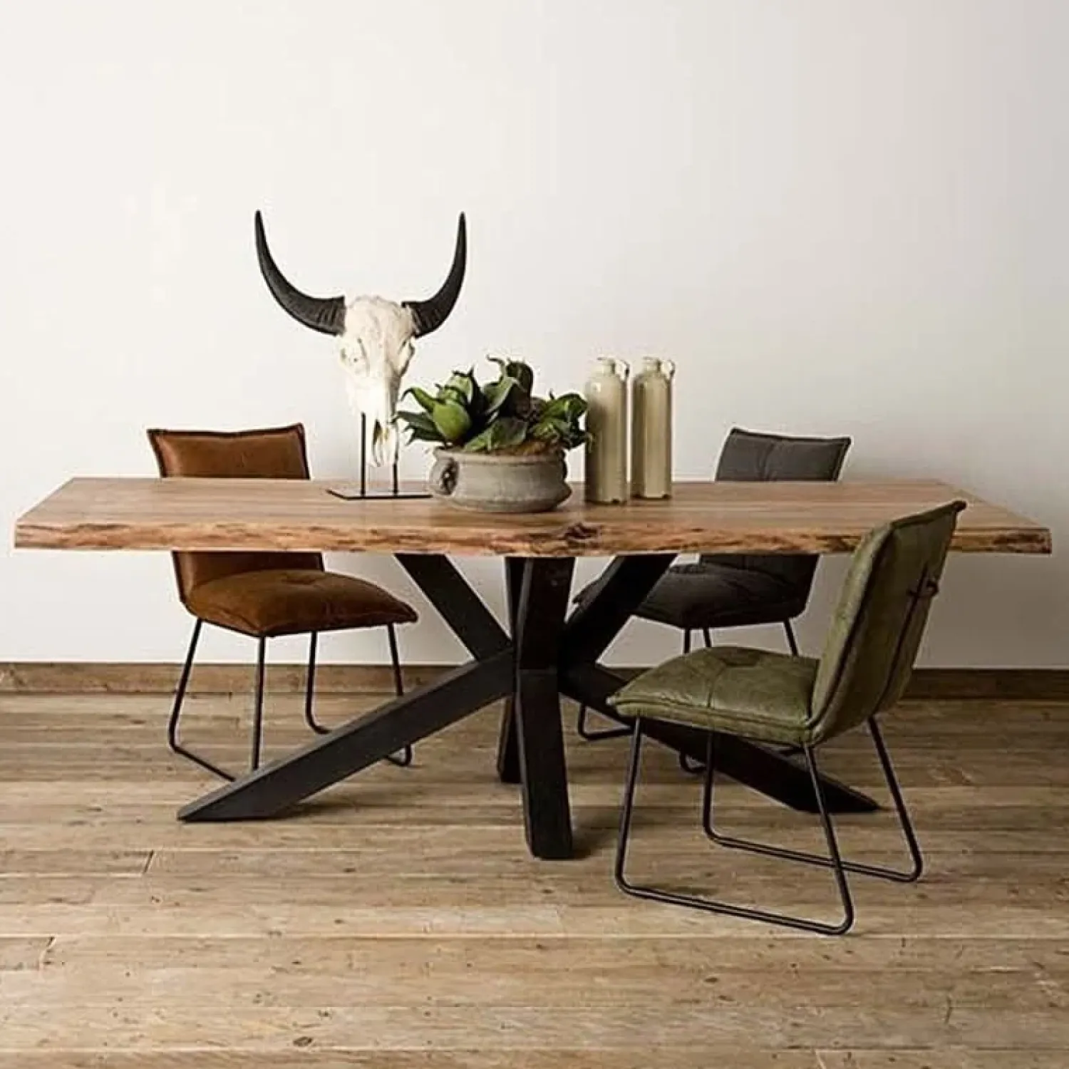 Tower living Eettafels|Tiago Boomstam Eettafel met spinpoot rechthoek acacia hout naturel 220×100
