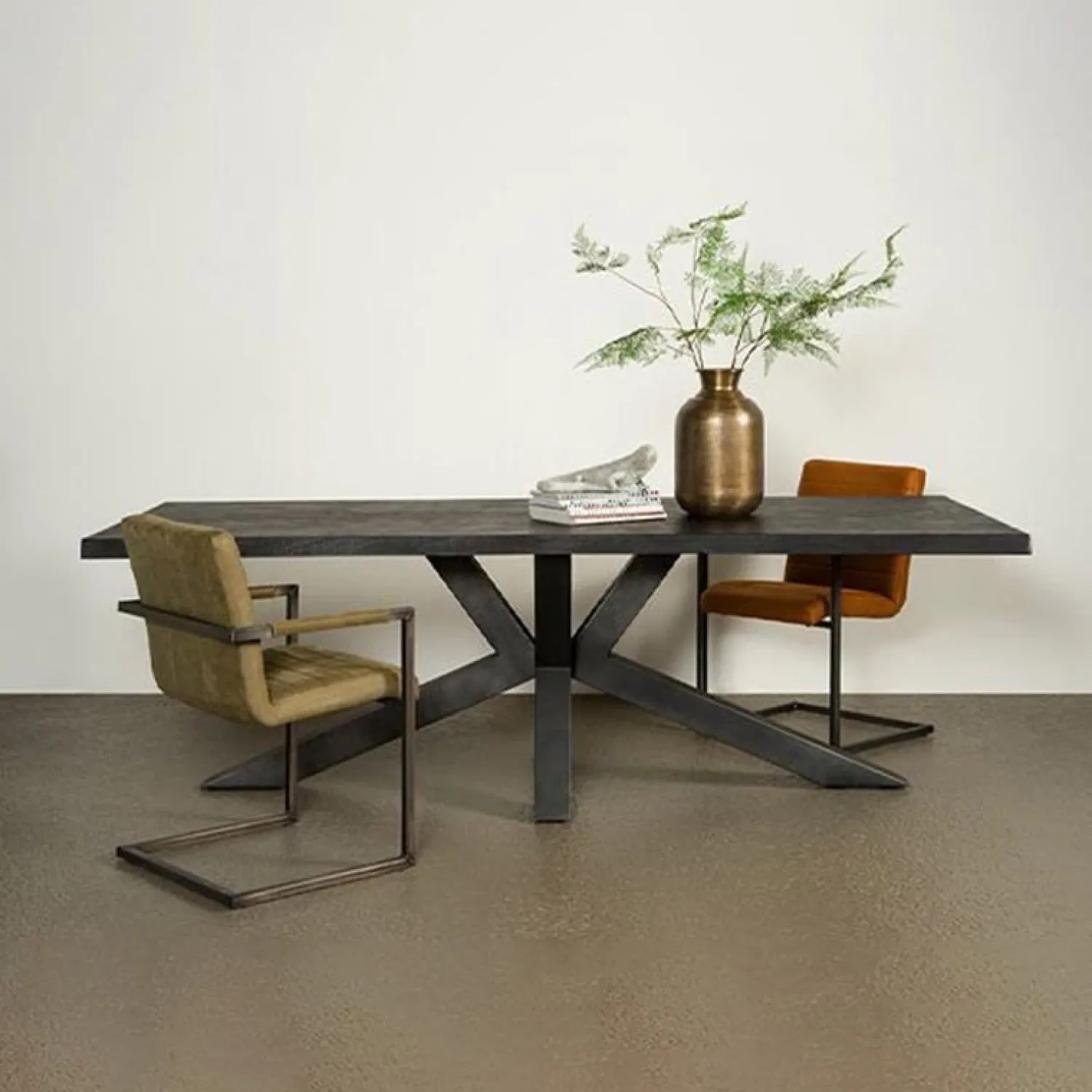 Tower living Eettafels|Tiago Eettafel met spinpoot rechthoek acacia hout zwart 260×100