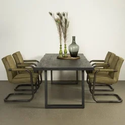 Tower living Eettafels|Tiago Eettafel met U poot rechthoek acacia hout zwart 180×90
