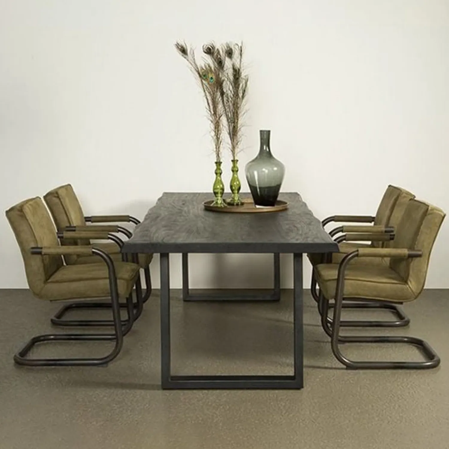 Tower living Eettafels|Tiago Eettafel met U poot rechthoek acacia hout zwart 220×100