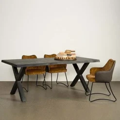 Tower living Eettafels|Tiago Eettafel met X poot rechthoek acacia hout zwart 180×90