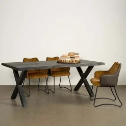 Tower living Eettafels|Tiago Eettafel met X poot rechthoek acacia hout zwart 220×100