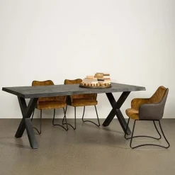 Tower living Eettafels|Tiago Eettafel met X poot rechthoek acacia hout zwart 240×100