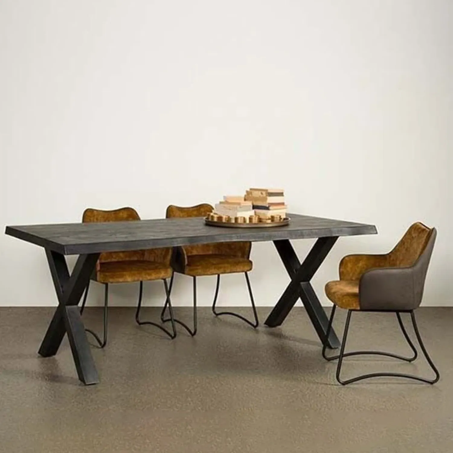 Tower living Eettafels|Tiago Eettafel met X poot rechthoek acacia hout zwart 260×100