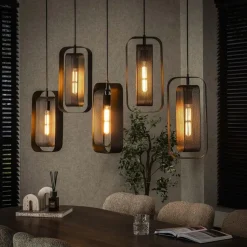 Kalfort Hanglampen|Tindy 5-lichts hanglamp industrieel artic zwart