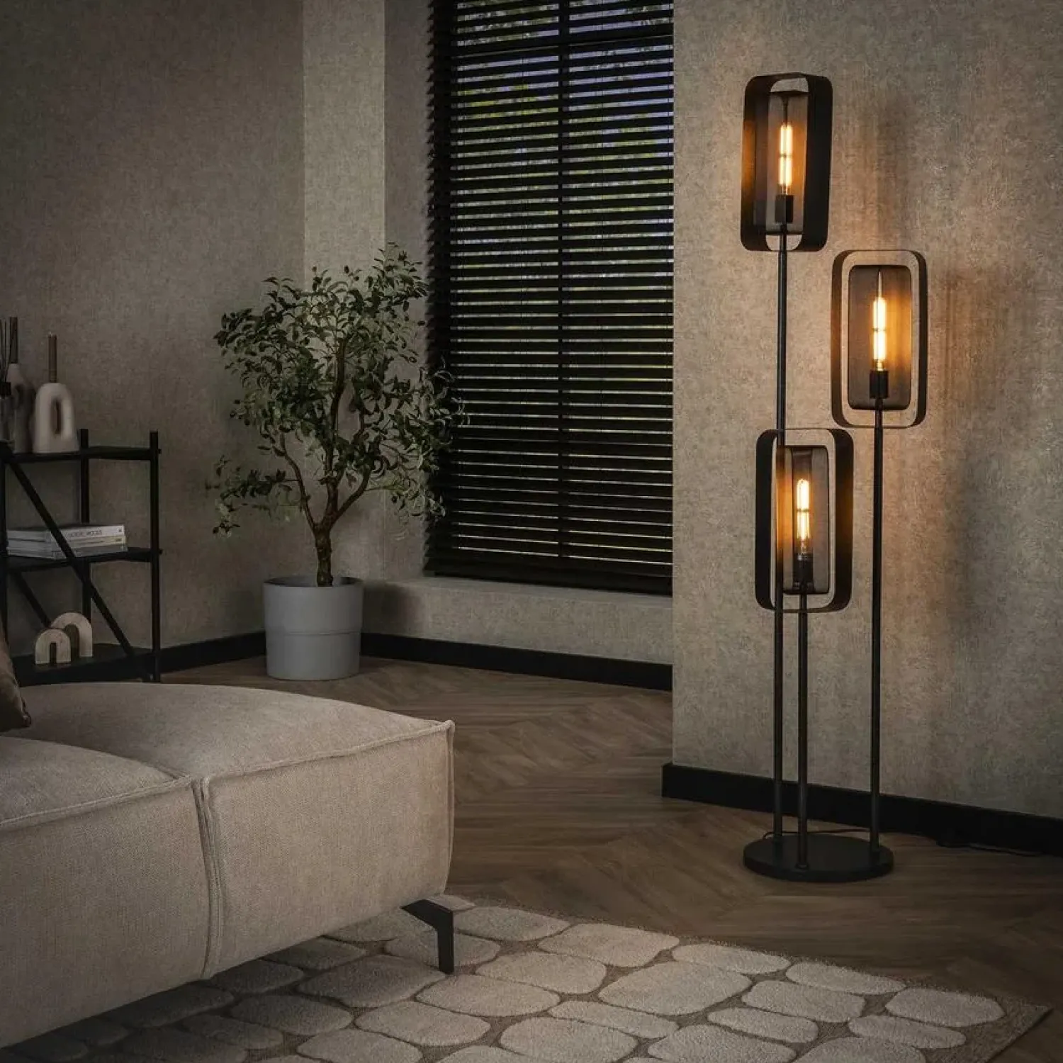 Kalfort Vloerlampen|Tindy 3-lichts vloerlamp industrieel artic zwart