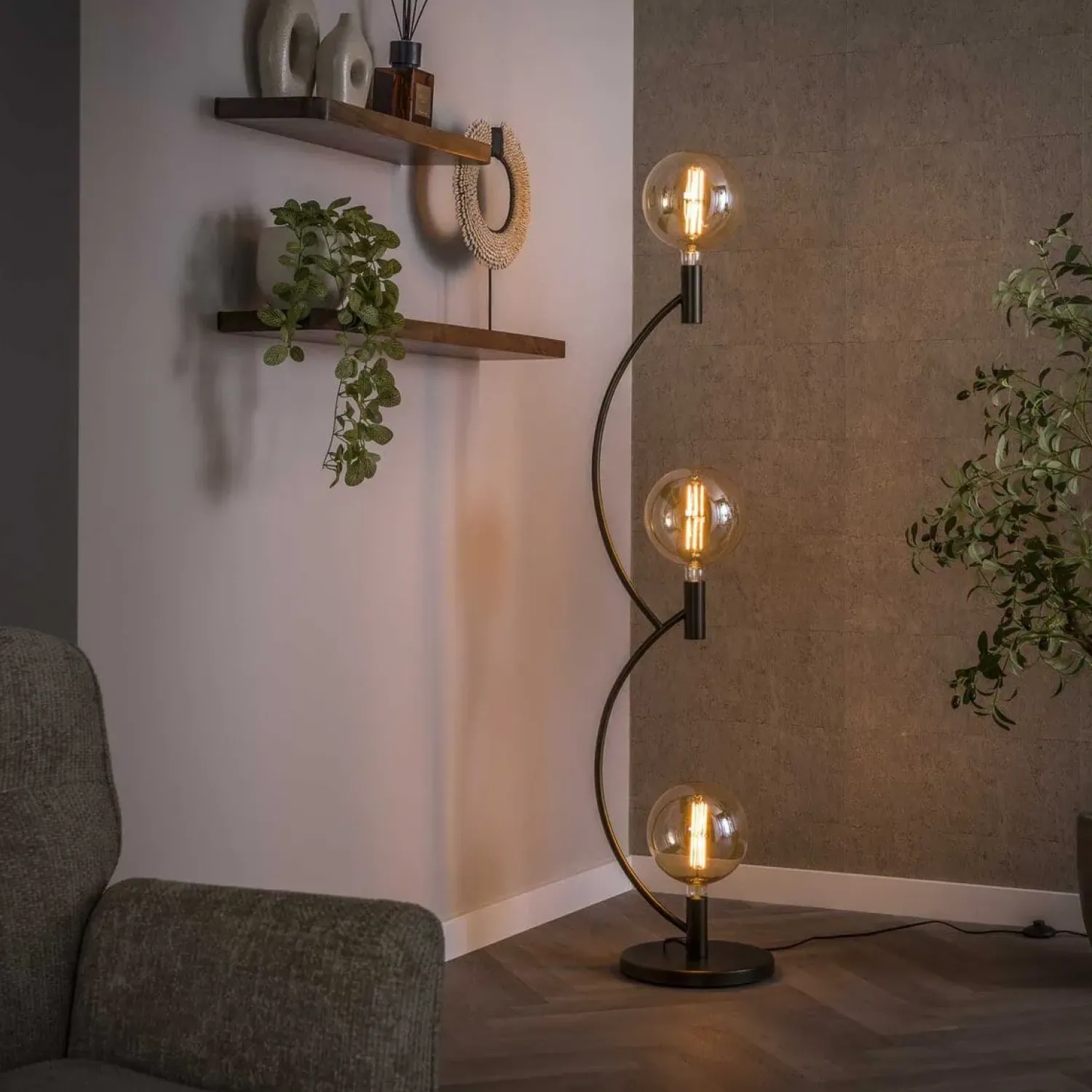 Kalfort Vloerlampen|Tio 3-lichts Vloerlamp Bruin