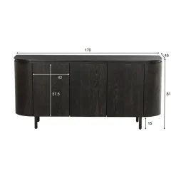 Livingfurn Dressoirs|Industriele Kasten|Tobago Dressoir Espresso eiken 170cm