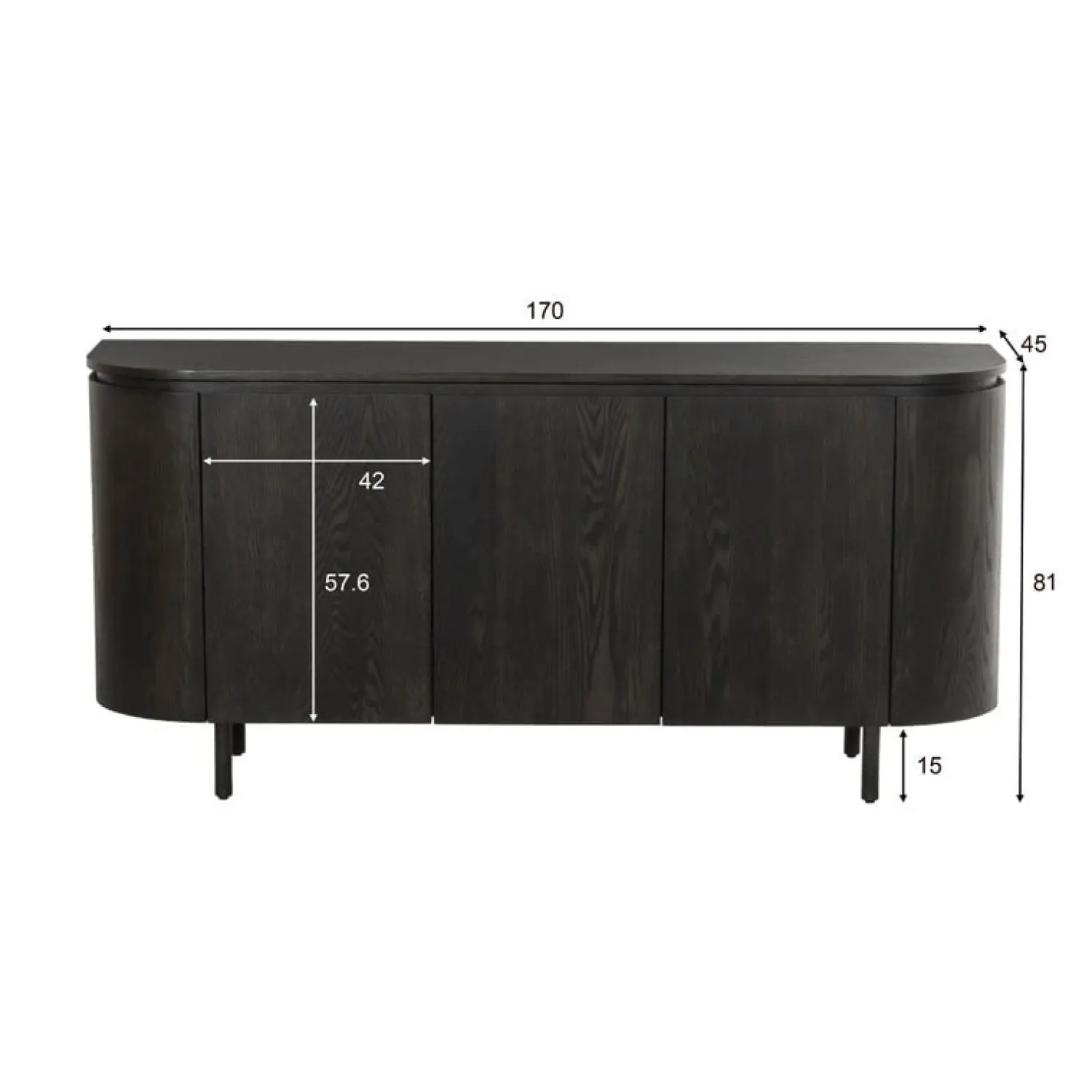 Livingfurn Dressoirs|Industriele Kasten|Tobago Dressoir Espresso eiken 170cm