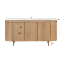 Livingfurn Dressoirs|Industriele Kasten|Tobago Dressoir naturel eiken 170cm
