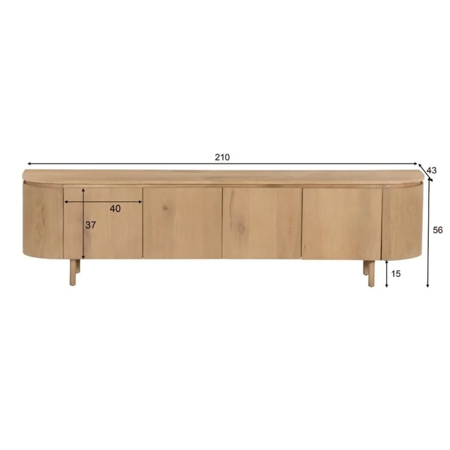 Livingfurn Industriele Kasten|Tv Meubels|Tobago Tv meubel naturel eiken 210cm