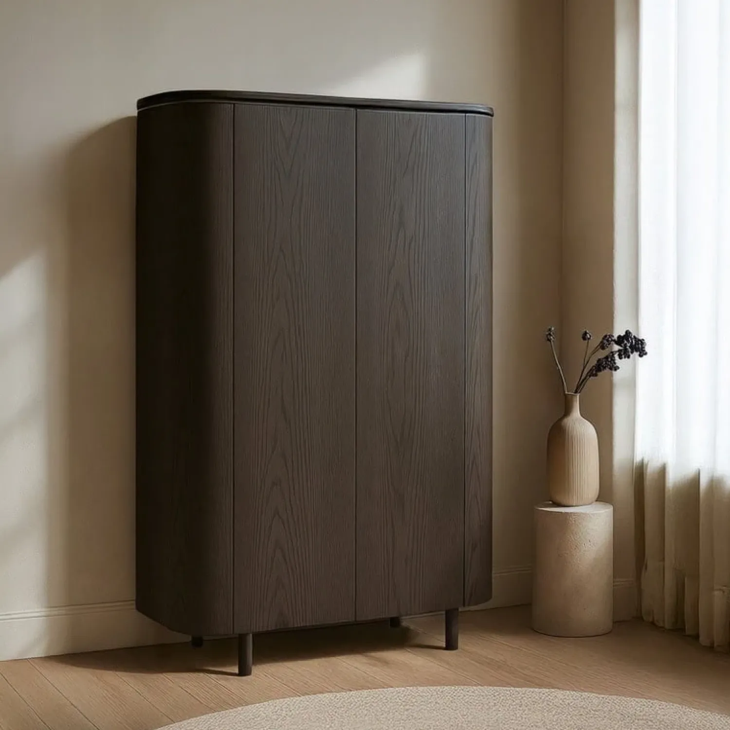 Livingfurn Wandkasten|Industriele Kasten|Tobago Wandkast hoog Espresso eiken 180cm