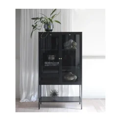 LykkeHome Vitrinekasten|Industriele Kasten|Tommy Vitrinekast Zwart 90cm