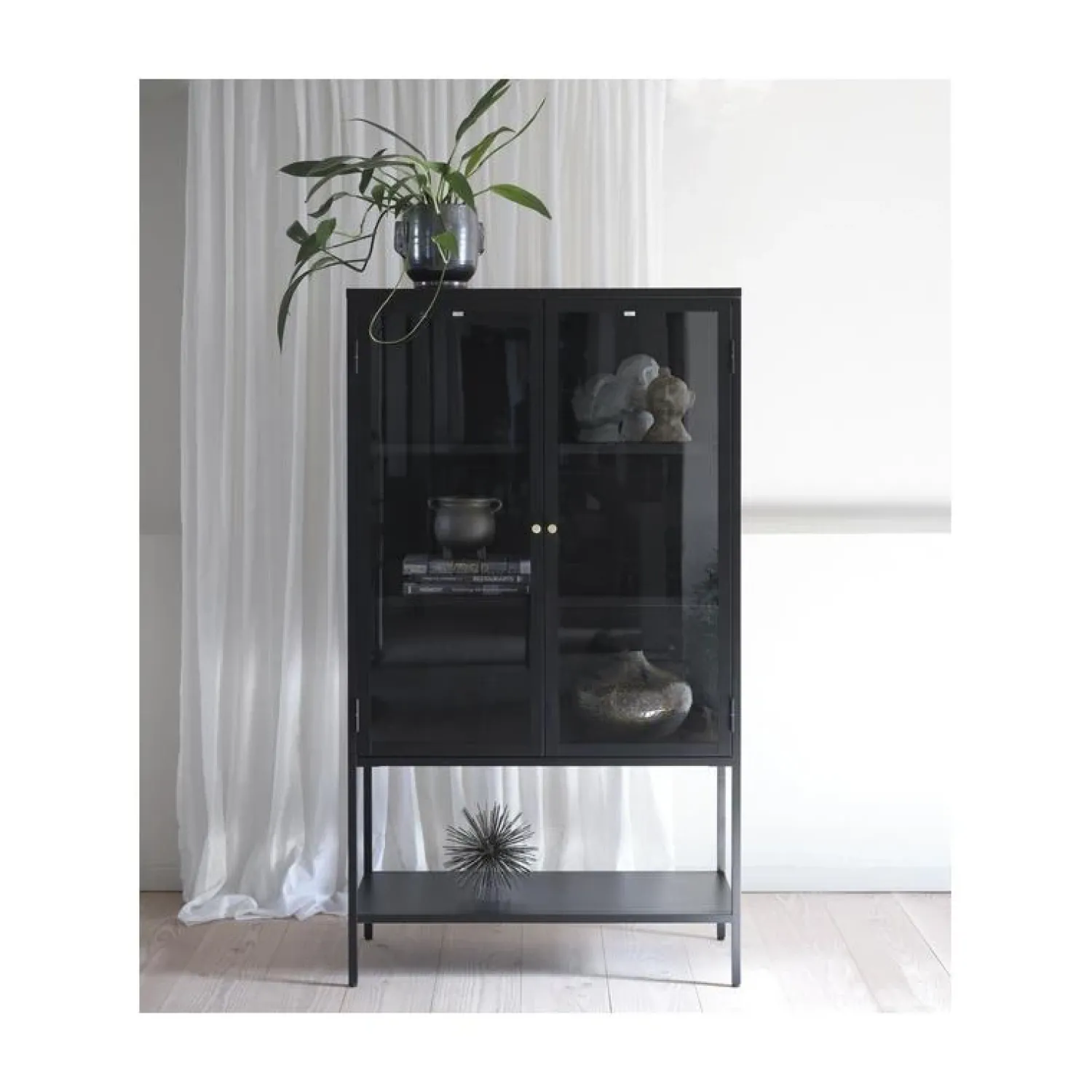 LykkeHome Vitrinekasten|Industriele Kasten|Tommy Vitrinekast Zwart 90cm