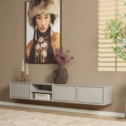 Furndea Industriele Kasten|Tv Meubels|Tony Zwevend Tv meubel Taupe Mangohout 200 cm
