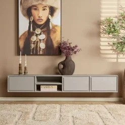 Furndea Industriele Kasten|Tv Meubels|Tony Zwevend Tv meubel Taupe Mangohout 200 cm