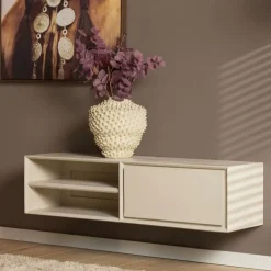 Furndea Industriele Kasten|Tv Meubels|Tony Zwevend Tv meubel Zand Mangohout 120 cm
