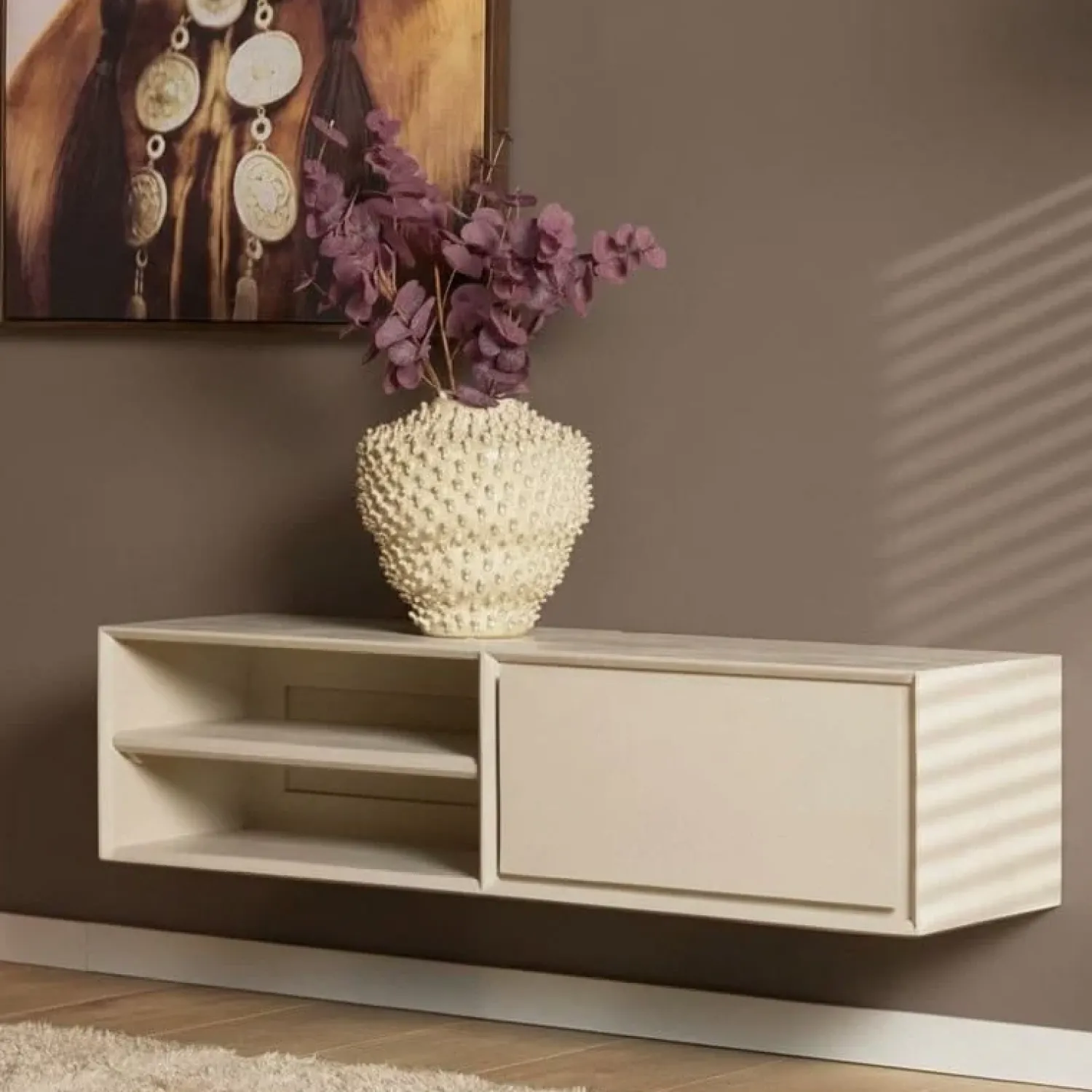 Furndea Industriele Kasten|Tv Meubels|Tony Zwevend Tv meubel Zand Mangohout 120 cm