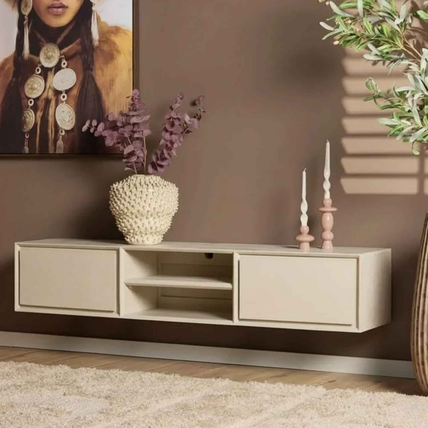 Furndea Industriele Kasten|Tv Meubels|Tony Zwevend Tv meubel Zand Mangohout 160 cm