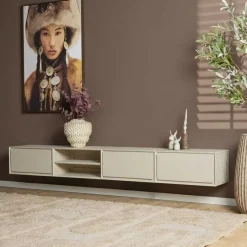 Furndea Industriele Kasten|Tv Meubels|Tony Zwevend Tv meubel Zand Mangohout 240 cm