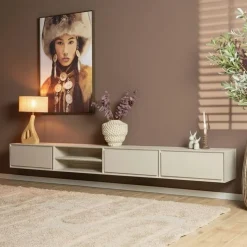 Furndea Industriele Kasten|Tv Meubels|Tony Zwevend Tv meubel Zand Mangohout 280 cm