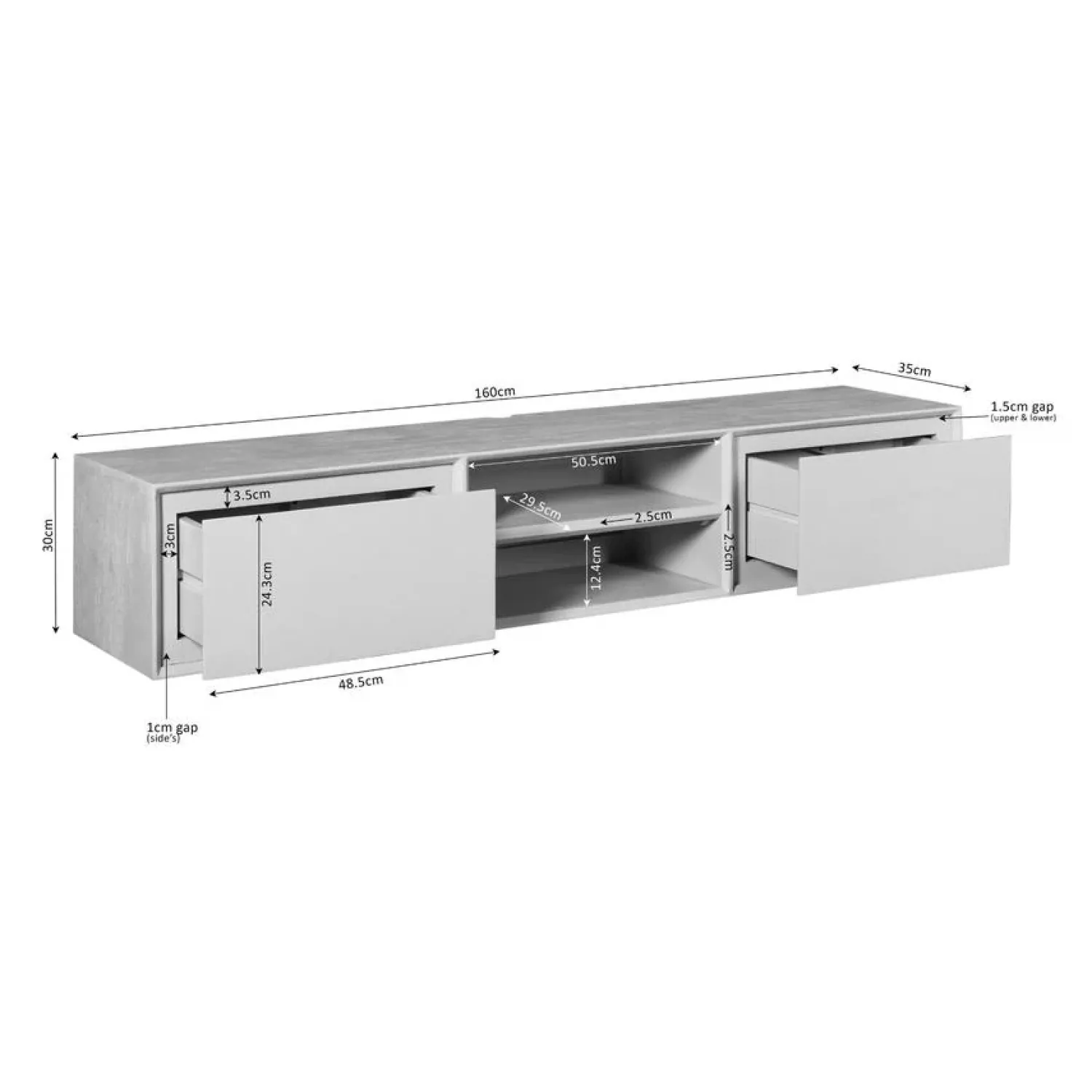 Furndea Industriele Kasten|Tv Meubels|Tony Zwevend Tv meubel Zwart Mangohout 160 cm