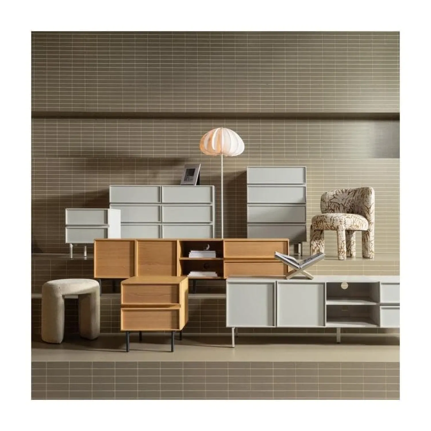WOOOD Ladenkasten|Industriele Kasten|Tours Ladekast 6 Lades Melamine/MDF Zand 120cm
