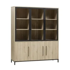 Maison Madera Vitrinekasten|Industriele Kasten|Tresso Vitrinekast 3 deuren Lichthout 166cm