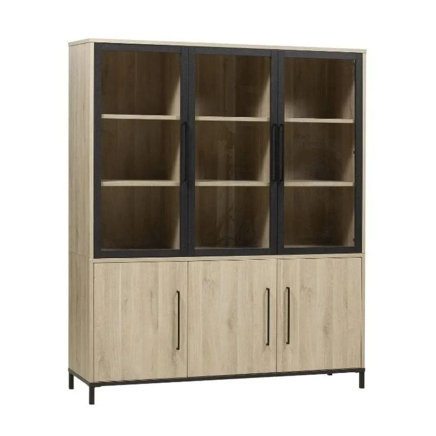 Maison Madera Vitrinekasten|Industriele Kasten|Tresso Vitrinekast 3 deuren Lichthout 166cm
