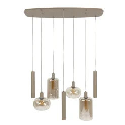 Kalfort Hanglampen|Glazen Hanglamp|Tulsa 7-lichts Hanglamp Beige