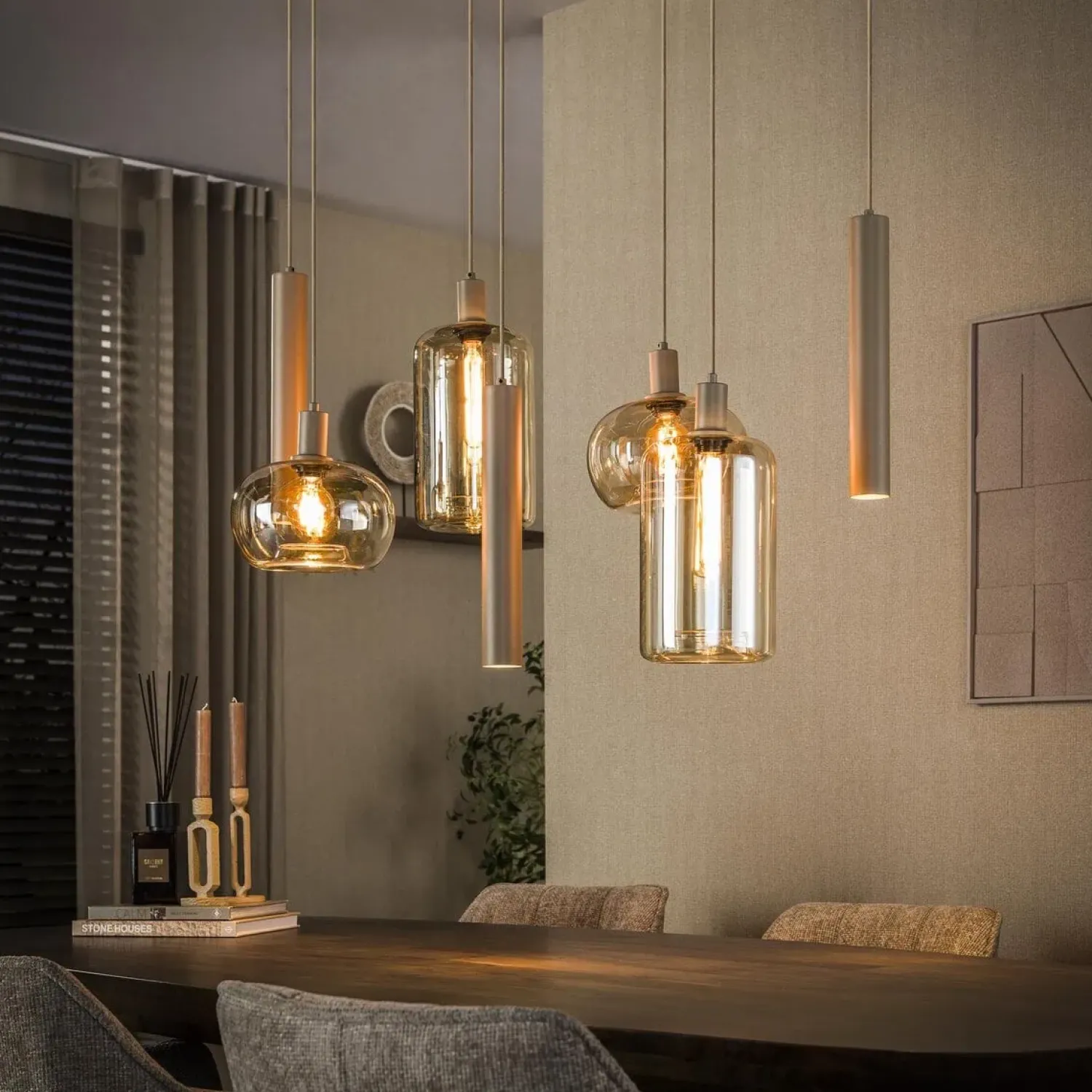 Kalfort Hanglampen|Glazen Hanglamp|Tulsa 7-lichts Hanglamp Beige