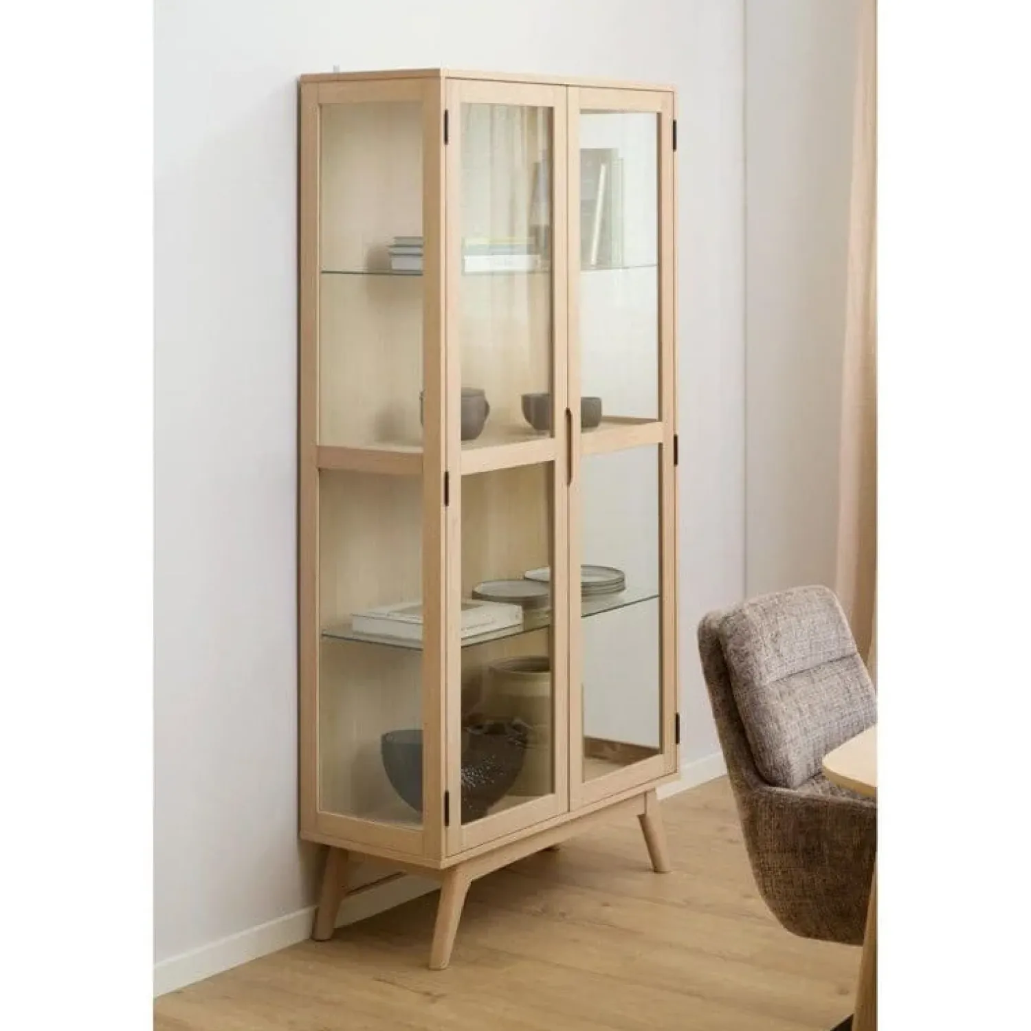 Nordhavn Vitrinekasten|Industriele Kasten|Tuvra Vitrinekast Hoog Naturel Eiken 94cm