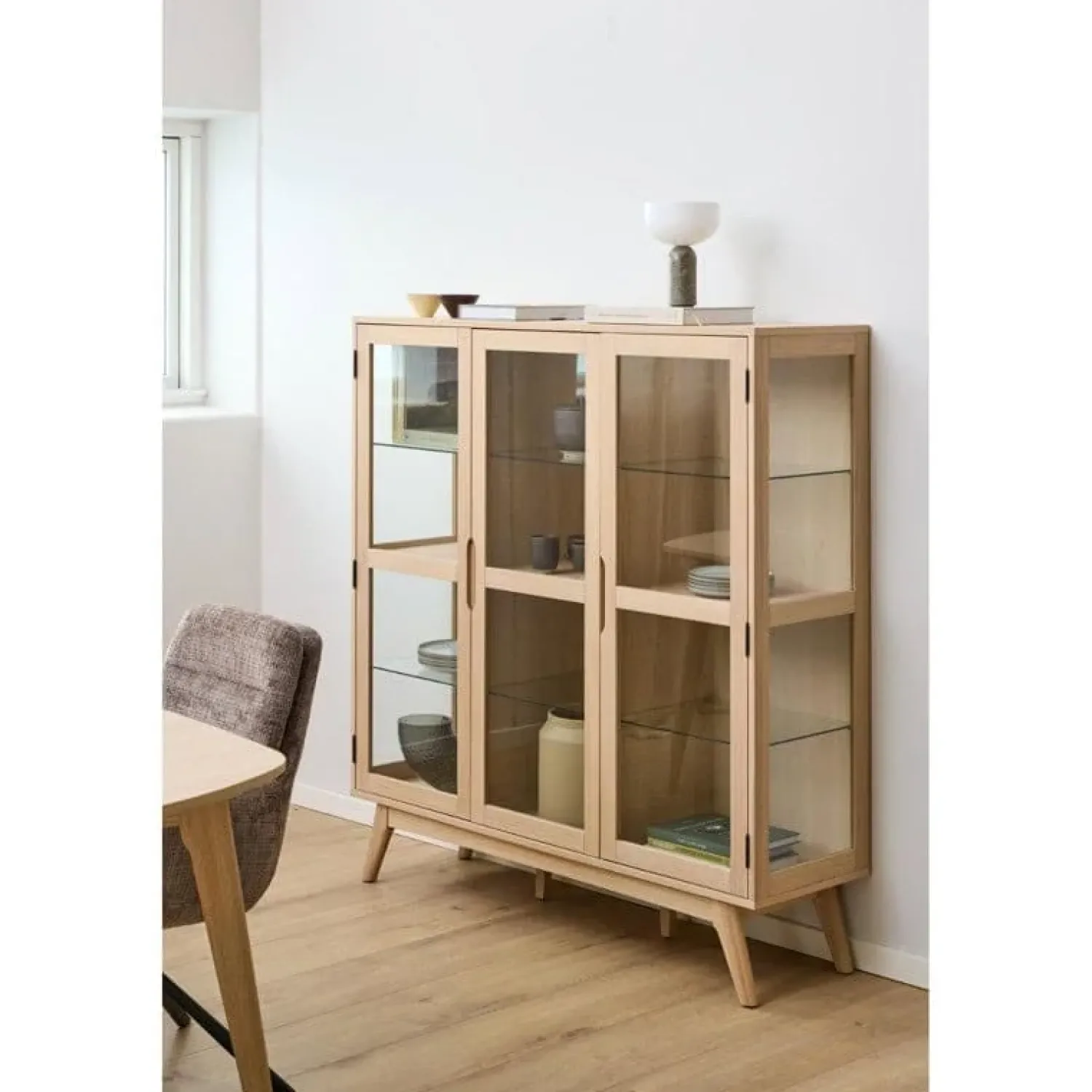 Nordhavn Vitrinekasten|Industriele Kasten|Tuvra Vitrinekast Laag Naturel Eiken 140cm