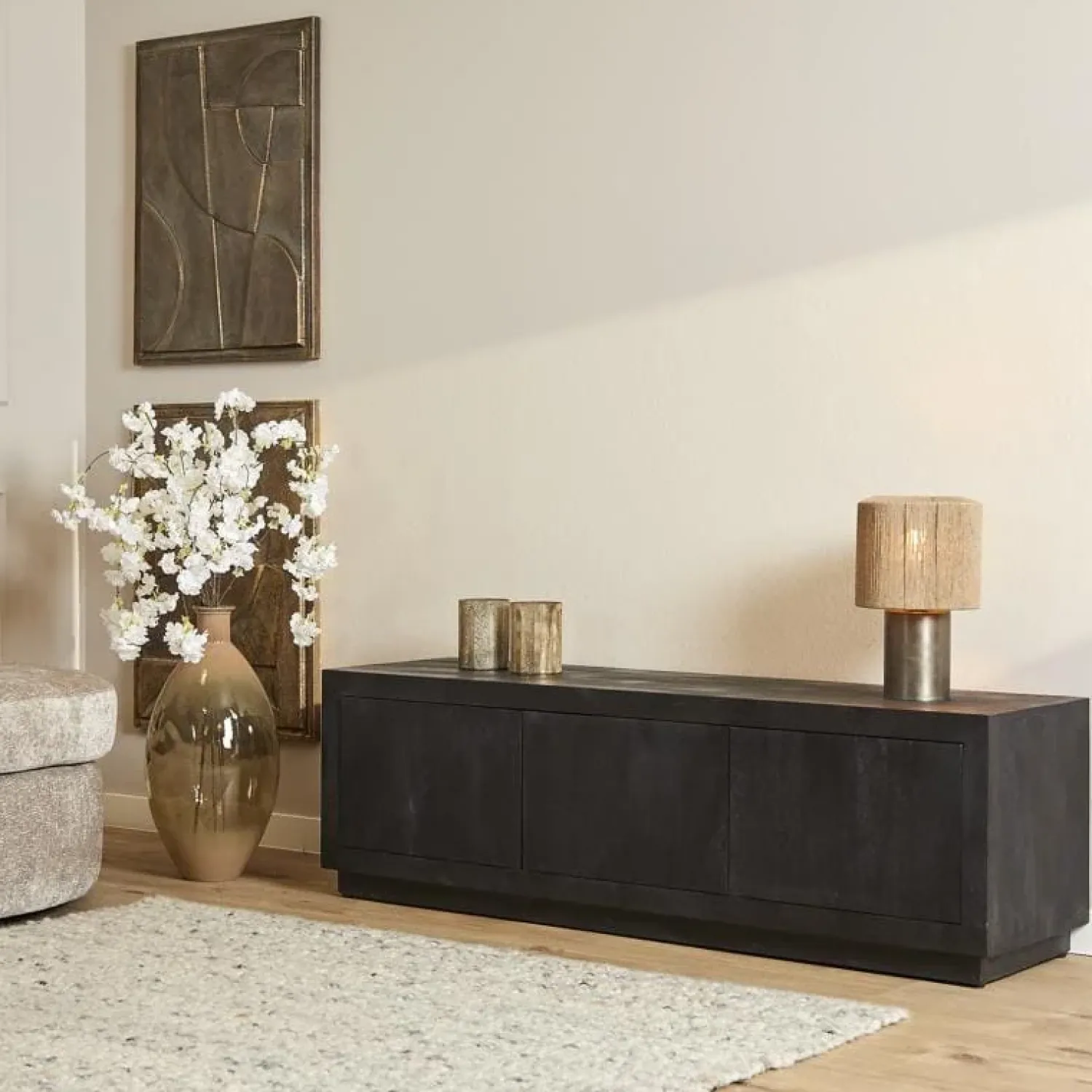 Furndea Industriele Kasten|Tv Meubels|TV meubel Dortmund mangohout zwart 150cm
