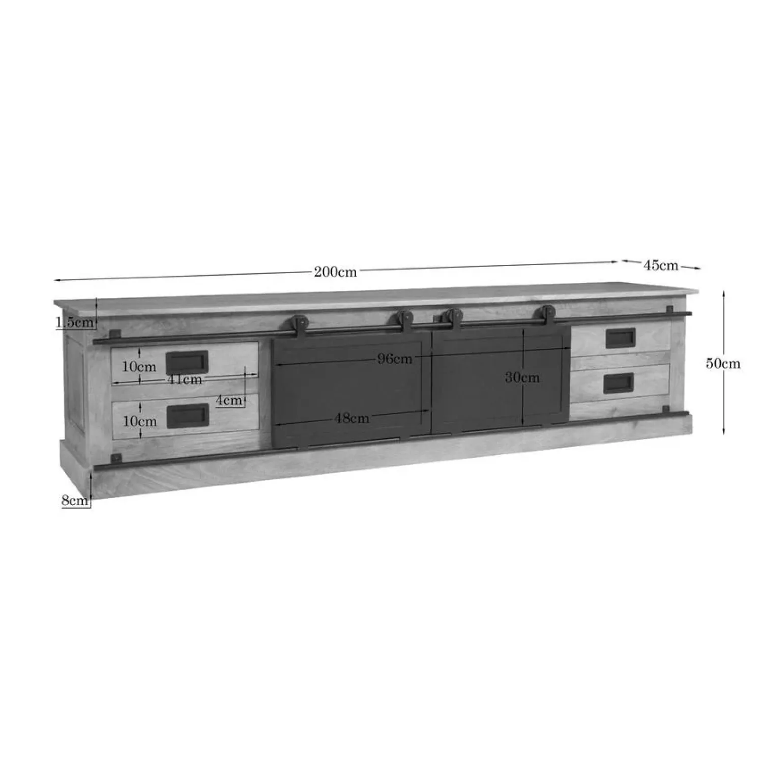 Furndea Industriele Kasten|Tv Meubels|Tv meubel Trenso Mangohout 200 cm