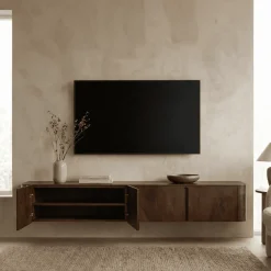 Cavetown Industriele Kasten|Tv Meubels|Tv meubel Yama walnoot zwevend | 195cm